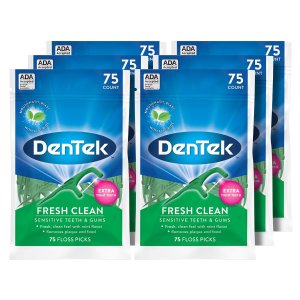 DenTek Fresh Clean Floss Picks, For Extra Tight Teeth, 75 Count, 6 Pack