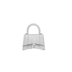 BalenciagaWomen's Hourglass Mini Handbag With Chain Sparkling Fabric in Silver