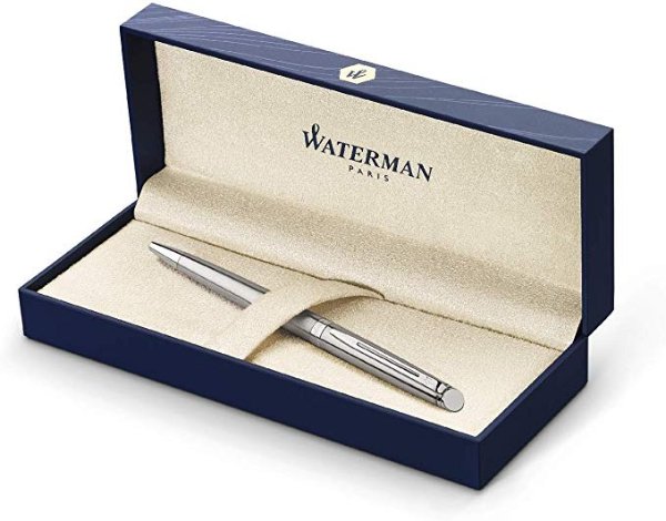 Hemisphere Ballpoint Pen, Stainless Steel with Chrome Trim, Medium Point with Blue Ink Cartridge, Gift Box