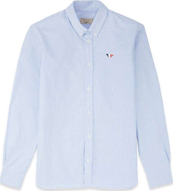 - Tricolor Fox Patch Classic Oxford Shirt - Light Blue