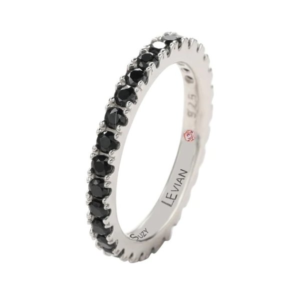 sterling silver thin black cubic zirconia eternity band