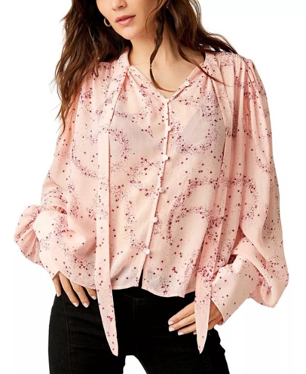 Women's Stars Align Printed Button-Front Top