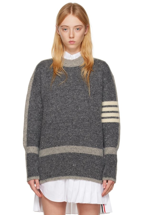 Gray & Navy 4-Bar Sweater