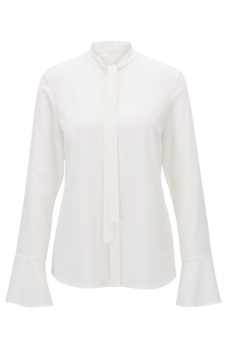Bow-collar blouse in stretch crinkled crepe