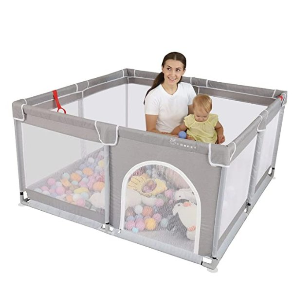 Baby Playpen, Small Play Pens for Babies, Toddlers and Kids, Indoor and Outdoor Play Yard Activity Center with Gate, Sturdy Safety Playpen with Soft Breathable Mesh for Play Area, Gray, 50x50