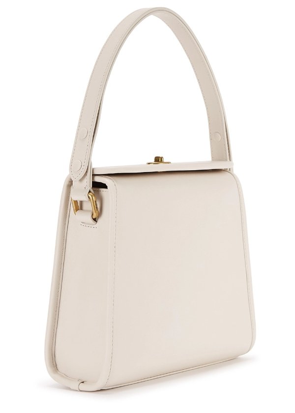 Turnlock ivory leather top handle bag