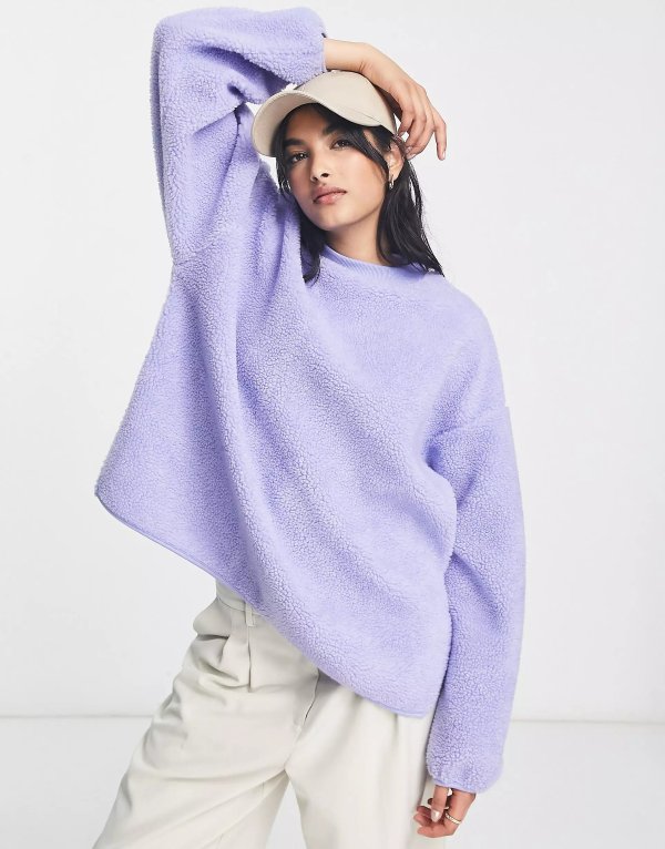 borg fleece sweatshirt in lilac