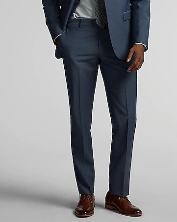 Slim Blue Performance Stretch Wool-blend Suit Pant