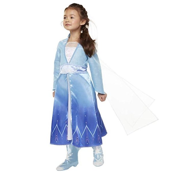 2 Elsa Adventure Girls Role-Play Dress Features Ice Crystal Winged Cape, Sleek Dress Cut with Glittery, Frosty Trim - Fits Sizes 4-6X, For Ages 3+