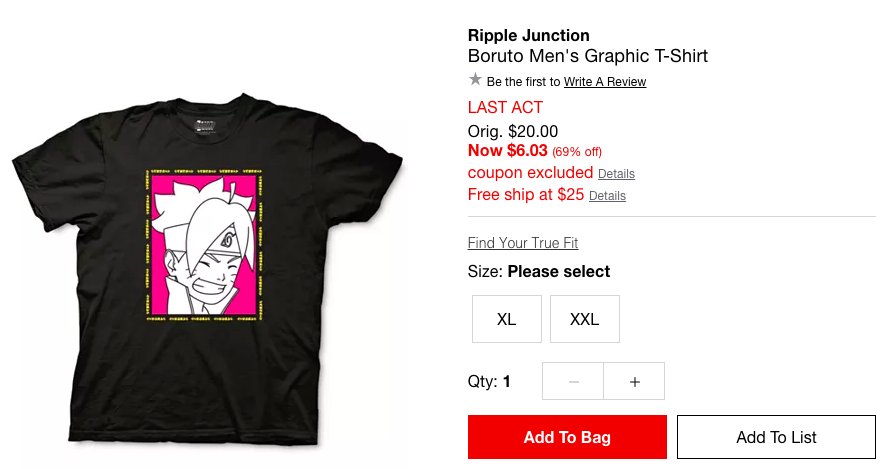 Ripple Junction Boruto Men's Graphic T-Shirt男士T恤