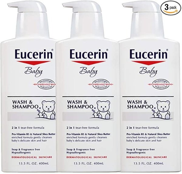 Baby Wash & Shampoo - 2 in 1 Tear Free Formula, Hypoallergenic & Fragrance Free, Nourish and Soothe Sensitive Skin - 13.5 fl. oz. Pump Bottle (Pack of 3)