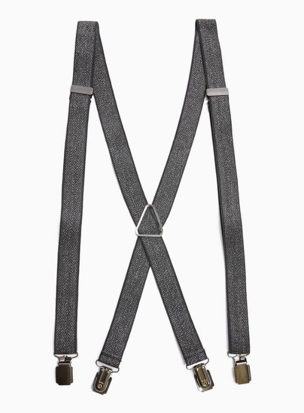 HERITAGE Charcoal Grey Herringbone Skinny Suspenders