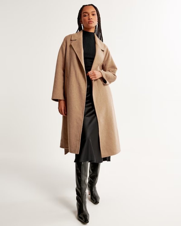 Wool-Blend Belted Blanket Coat