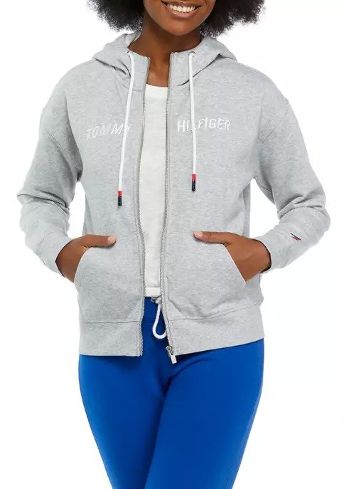 Women's Zip Up Graphic Hoodie with Embroidered Logo