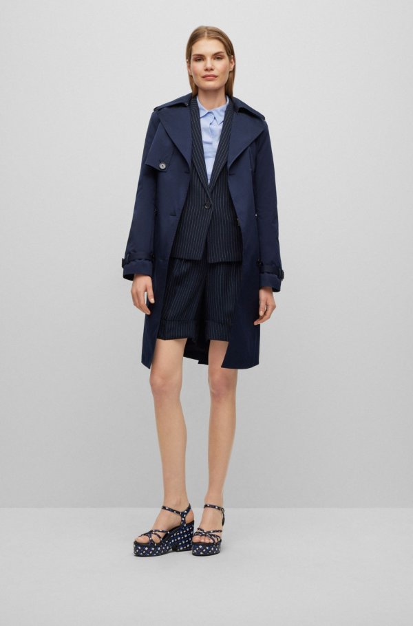 Slim-fit blouse in an organic-cotton blend Wide-leg regular-fit pinstripe shorts by BOSS Regular-fit pinstripe jacket with zipped pockets by BOSS