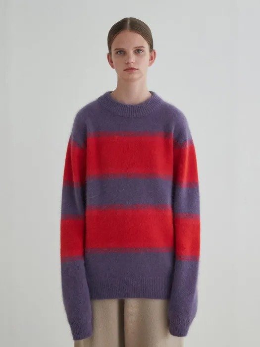 Angora Stripe Knit Sweater Purple