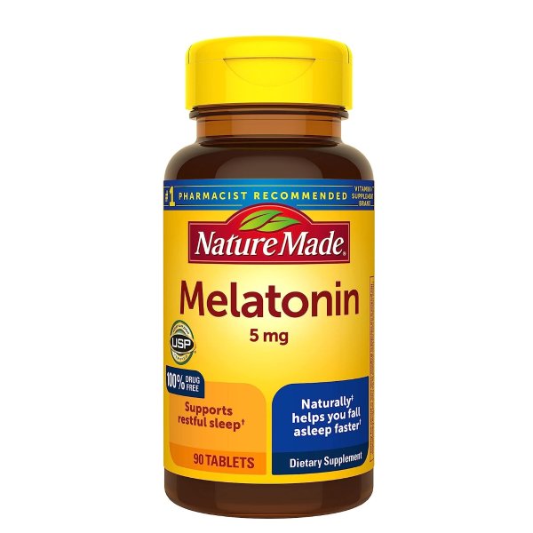 Melatonin 5mg Tablets, 100% Drug Free Sleep Aid for Adults, 90 Tablets, 90 Day Supply