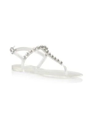 Pearl Crystal-Embellished Jelly Thong Sandals