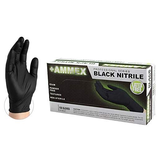 Medical Black Nitrile Gloves - 4 mil, Latex Free, Powder Free, Textured, Disposable, Non-Sterile, Large, ABNPF46100-BX, Box of 100