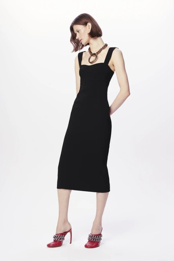 Bra-Detail Cami Midi Dress in Black
