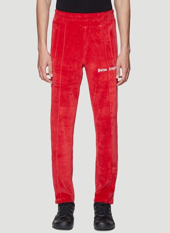 Velour Track Pants in Red