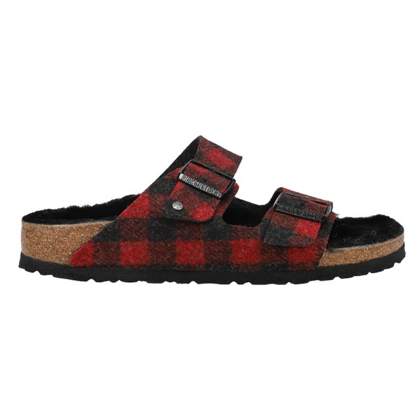 Arizona Plaid Shearling Suede Leather Footbed Sandals Narrow