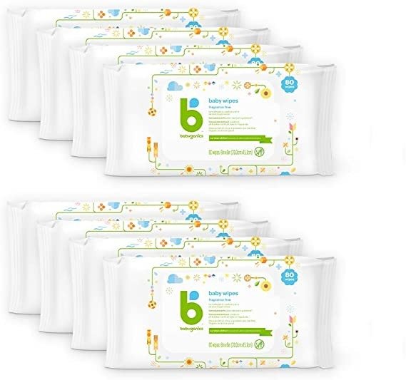 Baby Wipes, Babyganics Unscented Diaper Wipes, 640 Count, (8 Packs of 80), Non-Allergenic and formulated with Plant Derived Ingredients