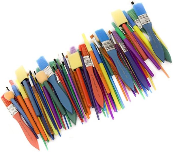 Paint Brushes -35 All Purpose Paint Brushes Value Pack – Includes 8 Different Types of Brushes, Great with Watercolors, Acrylic & Washable Paints. Multicolored