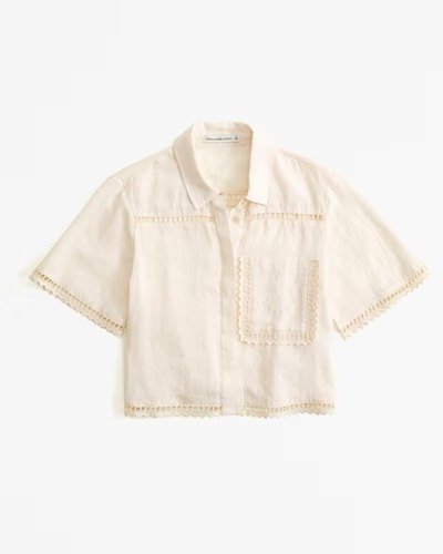 Short-Sleeve Cropped Linen Shirt