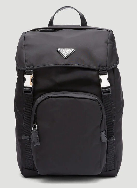 Nylon and Saffiano Leather Backpack in Black