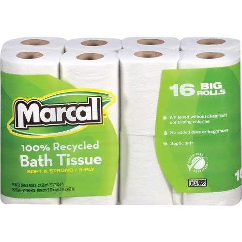 Marcal 100% Recycled, Soft &amp; Absorbent Bathroom Tissue, 2 Ply - 168 Sheets/Roll