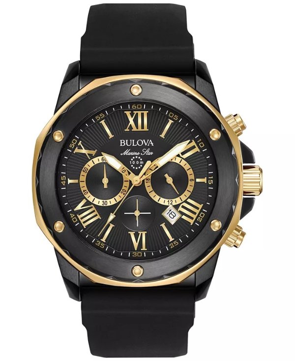Men's Chronograph Marine Star Black Silicone Strap Watch 44mm 98B278