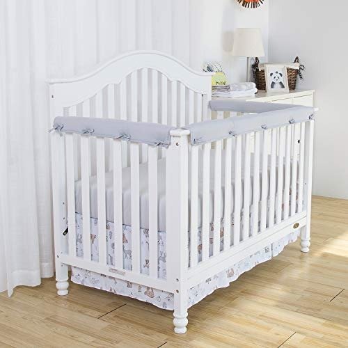 TILLYOU 3-Piece Padded Baby Crib Rail Cover Protector Set from Chewing, Safe Teething Guard Wrap for Standard Cribs, 100% Silky Soft Microfiber Polyester, Fits Side and Front Rails, Pale Gray