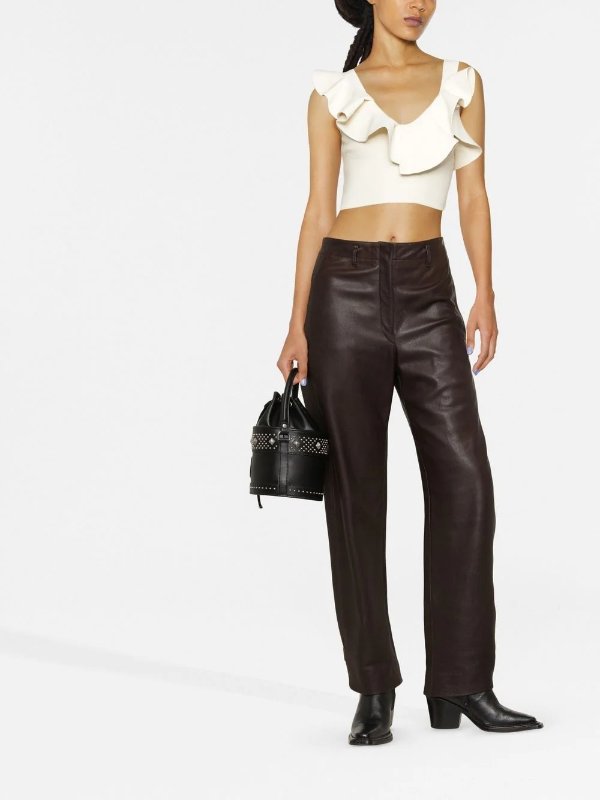 gathered-neckline cropped top