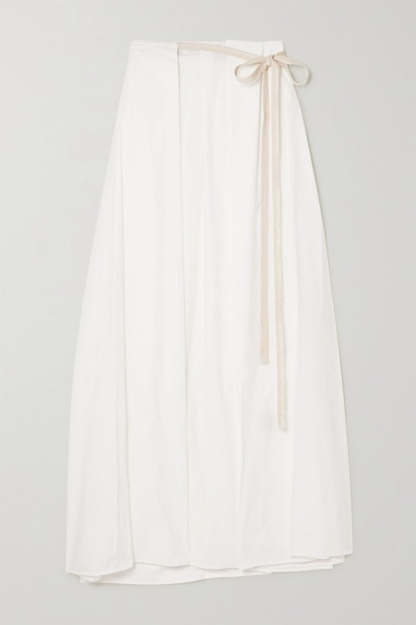 Cotton-blend poplin wrap maxi skirt