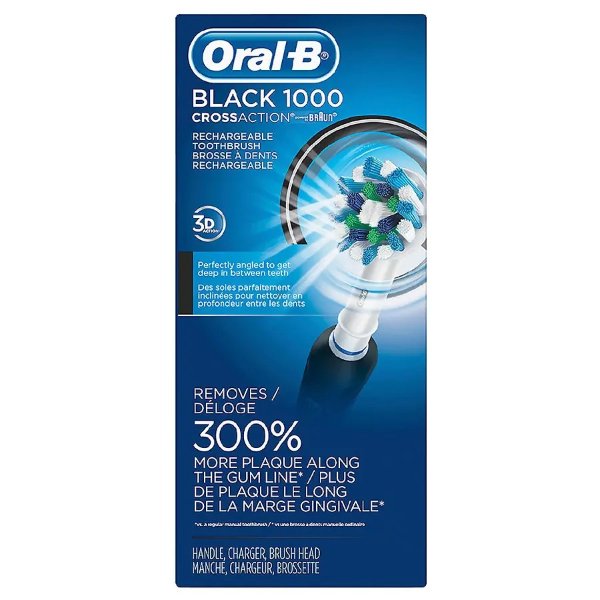 Oral-B Black Pro 1000 Power Rechargeable Electric Toothbrush Powered by Braun
