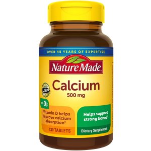 Nature MadeCalcium 500 mg, with Vitamin D3 for Immune Support, Tablets, 130 Count, helps support Bone Strength