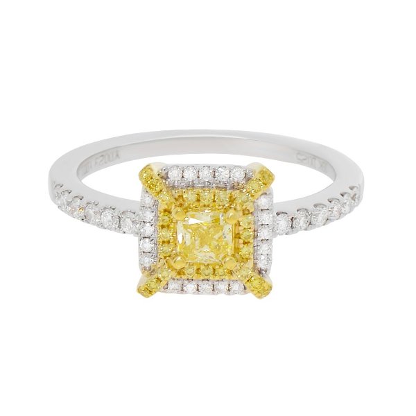 Gregg Ruth 18K Gold, Fancy Yellow Diamond and White Diamond Engagement Ring Sz. 6.5