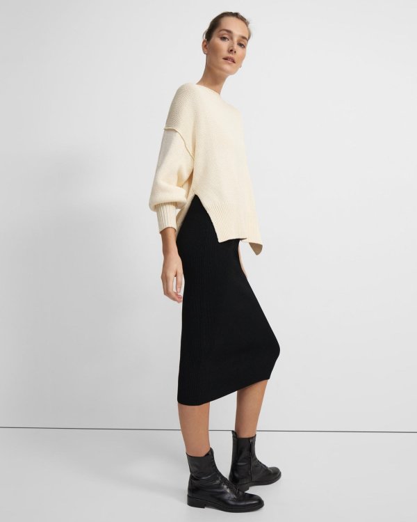 Ribbed Midi Skirt in Compact Crepe