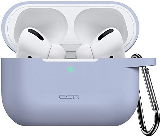 Upgraded Protective Cover for AirPods Pro Case, Bounce Carrying Case with Keychain for 2019 AirPods Pro Charging Case [Visible Front LED] Shock-Absorbing Soft Slim Silicone Case Skin (Lavender)