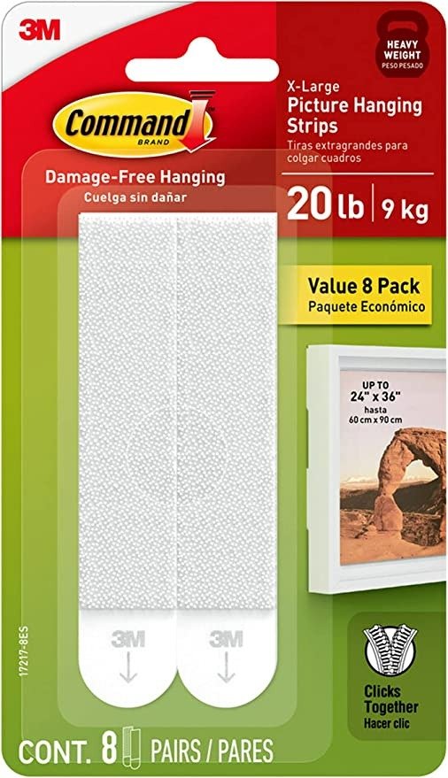 .com Command 20 Lb XL Heavyweight Picture Hanging Strips, Damage Free  Hanging Picture Hangers, Heavy Duty Wall Hanging Strips for Christmas  Decorations, 8 White Adhesive Strip Pairs (16Strips) 11.99