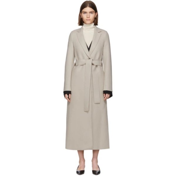 Off-White Pressed Wool Belted Coat