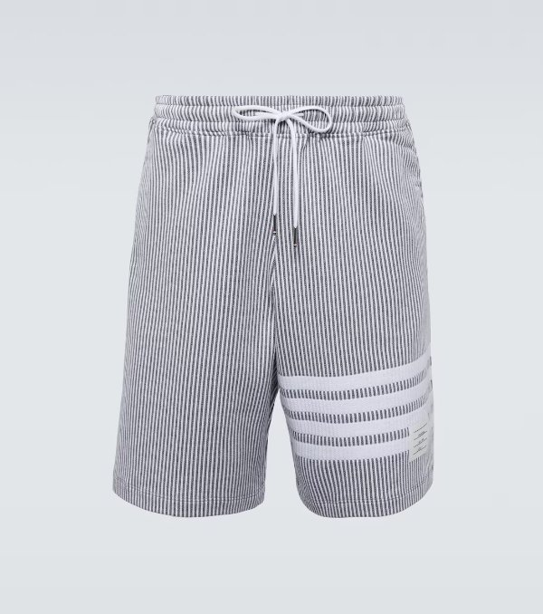 4 Bar Striped Seersucker Cotton Shorts in Grey - Thom Browne | Mytheresa