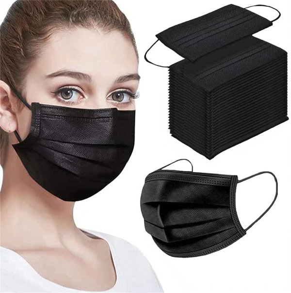 HUEZOE Face Masks Black Disposable 100PCS
