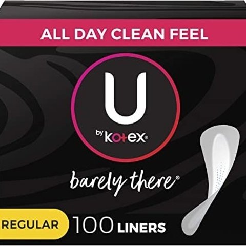 U by Kotex Barely There Thin Panty Liners, Light Absorbency, Regular Length, Unscented, 100 Count