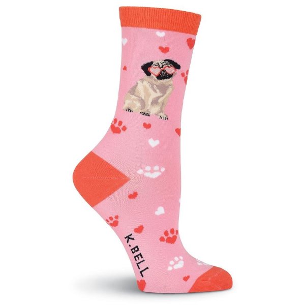 Women's Pug Love Crew Socks | K.BELL BLACK LABEL