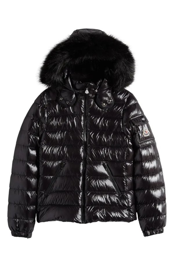 Kids' Bady Nylon Down Hooded Jacket with Faux Fur Trim