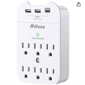 Outlet Extender - Wall Surge Protector with 6 Outlets+1 USB C+2 USB A