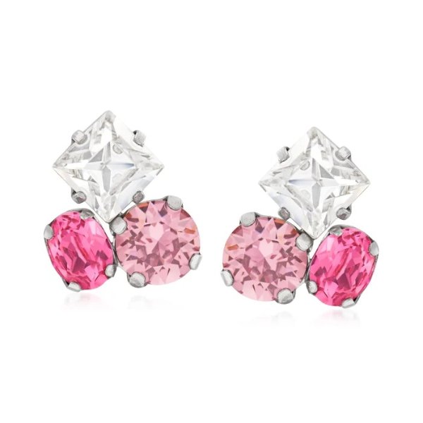 Italian Pink and White Swarovski Crystal Earrings in Sterling Silver | Ross-Simons