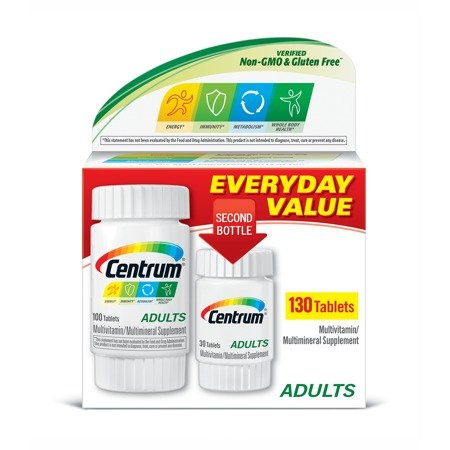 Adult (130 Count) Complete Multivitamin / Multimineral Supplement Tablet, Vitamin D3, B Vitamins, Iron, Antioxidants